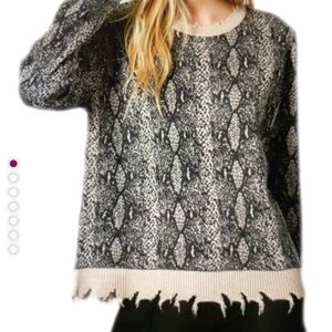 Fate Black and Cream Snakeskin Patterned Distressed Sweater